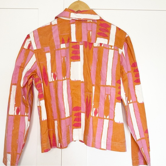Anthropologie Porridge Ria Printed Shirt Jacket Medium Orange bold colorful pink - Picture 7 of 11